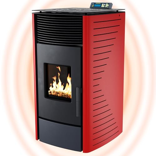 UMBRELLA® P12 Pelletofen 13,6 kW A+ bis 300 m³ – Auto-Reinigungszyklus, ECO-Modus, Wochenprogramm & mechanische Reinigungsunterstützung – Rot