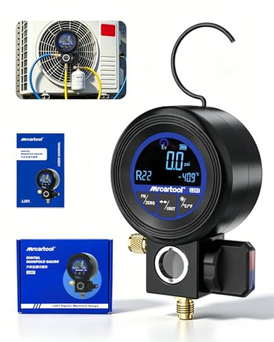 Medidor de refrigerante digital L201 para aire acondicionado Manifold con función de bomba de vacío para R32 R134a línea de refrigerante, ayuda de montaje para refrigeración
