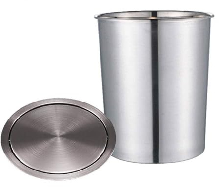 INFJMH Poubelle encastrable en acier inoxydable avec couvercle à charnière, poubelle ronde encastrée for plan de travail de cuisine, couvercle de goulotte à déchets