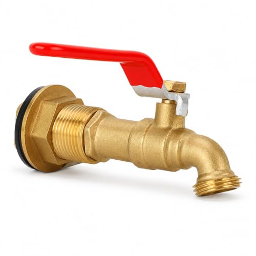 Uadme 1/2 Robinet à Bille Exterieur Jardin en Laiton, Quart de Tour Robinet de Récupérateur d'Eau de Pluie avec Cloison, pour Réservoirs d'Eau, Baignoires, Piscines
