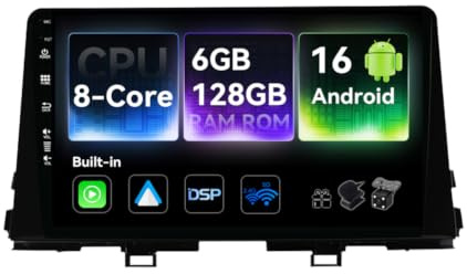 MSD 6G+128G Octa-Core - 9 Pulgada Autoradio para KIA Morning Picanto (2017-2020) | Android 16 GPS Navi Radio | CarPlay Android Auto Dab 4G Dual-Band WLAN Volante DSP | Cámara Mic | 2 DIN