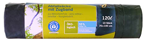 inapa Müllsack/Gartenabfallsack Secolan 120l mit Zugband – reißfest, belastbar, 100% recyclingfähig – 1 Rolle/10 Stück