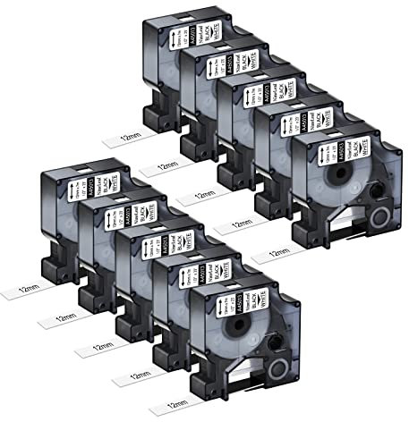 NineLeaf 10 x Kompatibel für Dymo D1 bänder 45013 S0720530 A45013 12mm Schriftband Schwarz auf Weiß Etikettenband für LabelManager 160 210D 220P 120P 200 LabelPoint 100 150 200 250 300 350