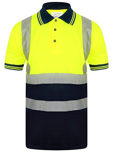 HuntaDeal Hi Viz Vis High Visibility Polo Shirt - 2 Tone Reflective Tape Safety Workwear | Breathable Lightweight Hi Vis T-Shirt | Yellow Work Top for Men with Double Tape Design