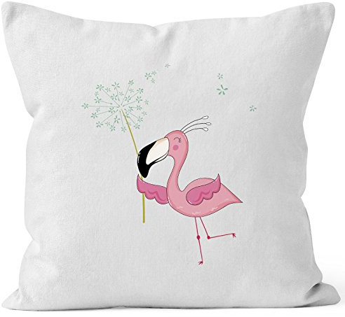 MoonWorks Kissen-Bezug Flamingo Pusteblume Dandelion Kissen-Hülle Deko-Kissen Baumwolle weiß Unisize