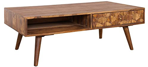 invicta INTERIOR Massiver Couchtisch Mystic Living 100cm Sheesham Natur 3D Oberfläche Massivholz Wohnzimmertisch Holztisch