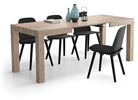 MOBILI FIVER, Mesa de Cocina Extensible First, 120(200) x80 cm, Color Encina, para 6-8 Personas, Mesa Extensible de Comedor, Mesa Cocina, Salon, Made In Italy