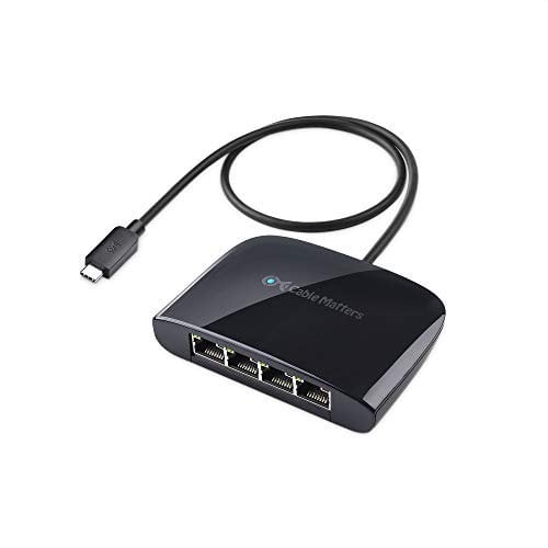Cable Matters Switch Ethernet Adaptateur USB C vers 4 Ports Gigabit Ethernet (Adaptateur USB C Ethernet) - USB-C et Thunderbolt 3 compatibles avec Dell XPS, HP Spectre x360, Surface Pro 7 et Plus