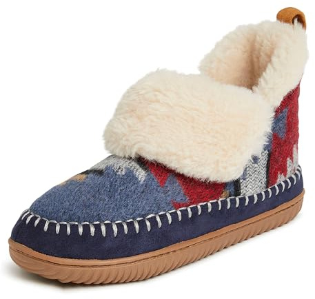 Dearfoams Women's Alpine Moritz Outdoor Arch Support House Shoe Bootie Slipper, Navy Multi, 7-8