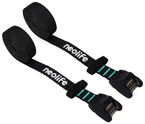 Neolife Rack Strap Tie Down Cam Straps for Surfboard SUP Paddleboard Kayak Snowboard and Canoes, 15 Feet (Pair), Black