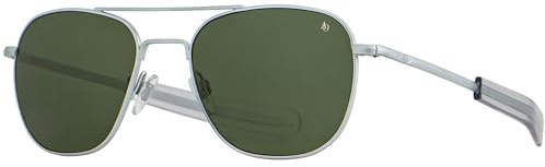 American Optical Original Pilot Sunglasses - Nylon Lenses - Bayonet Temple - Polarized (Matte-Silver/Green, 52)