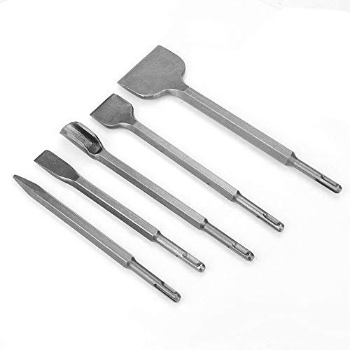 5 Piece SDS Chisel Bits, SDS Plus Chisel Sets, Cracking Chisel Wall Chisel Bent Tile, Drill Bit with Point Chisel Groove Chisel and 3 Flat Chisels Tool Holder for Concrete Electric Rotary Hammer