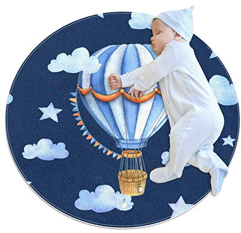 Runder Teppich Cartoon Heißluftballon Kinder Spielmatte Spieldecke Teppich Kinderzimmer Kinderteppich Rutschfest Runder Matte 70x70cm