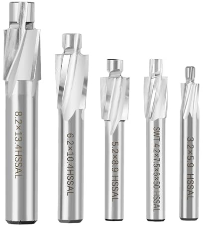 Akozon 5pcs M3-M8 Slotting Counterbore End Mill Cutter Solid Slot Countersink End Mill Drill Bit
