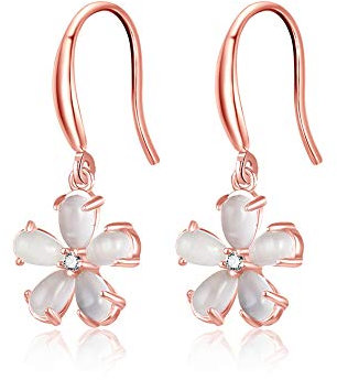 925 Silber Ohrringe mit Funkelndem Edelstein-Katzenauge Hängend, Blumen Ohrhänger für Damen, Frauen, Mädchen Sterling Silber Blüten (Rosegold)