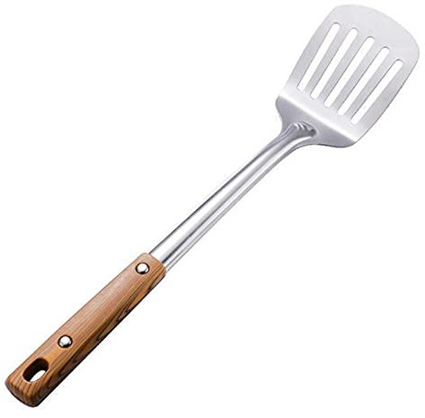 Utensile da cucina in acciaio inossidabile a prova di calore Mestolo con fessure Cucchiaio per riso Mestolo Manico in legno Utensili da cucina Utensile da cucina Spatola per friggere