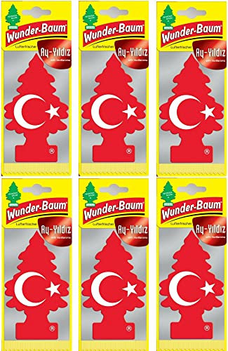 6 Stück HAVA spreyi koku ağacı Ay Yildiz Türkische Flagge (Vanille) Wunder-Baum Lufterfrischer Duftbaum inkl. 1 x Glasreinigungstuch von SP Großhandel Gratiszugabe (Ay Yildiz) (6)