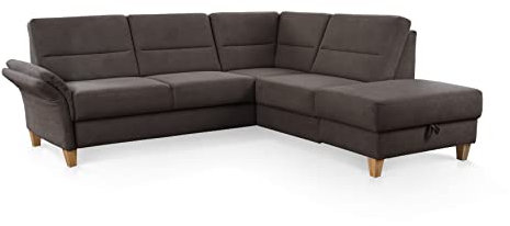 CAVADORE Schlafsofa Wyk mit Federkern / Eckcouch im Landhaus-Stil mit Ottomane, Bett, Stauraum + Armteilfunktion / 238 x 90 x 213 / Jacquard, Braun
