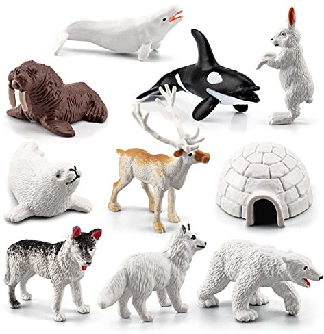 10pcs Polar Animals Figurines, Arctic Animal Toy Figurines Set Realistic Polar Animal Models Arctic Circle Ocean Sea Playset for Kids ﻿