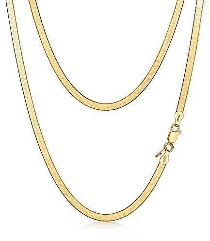 Amberta Damen Flache Schlangen Halskette aus 925 Sterling Silber: 18K Vergoldet 3 mm 50 cm