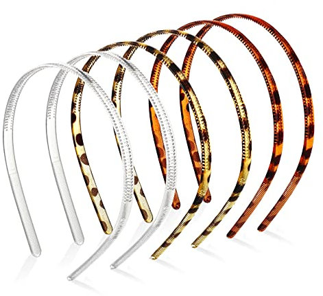 Olakin Kunststoff Stirnbänder mit Zähnen Dünne [6 Stücke], DIY Haarbänder Stirnbänder für Frauen Mädchen (8mm, Transparent)