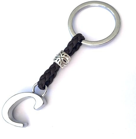 ASTER ALHELÍ - Schlüsselanhänger Personalisiert mit Buchstaben Alphabet - Schlüsselanhänger Anfangsbuchstabe Leder für Männer oder Frauen - Versilberte Zamak-Buchstaben und Perlen (C)