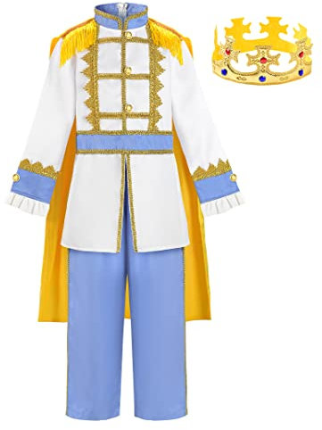ReliBeauty Disfraz Príncipe Niño con Capa y Corona 9 años(130cm)
