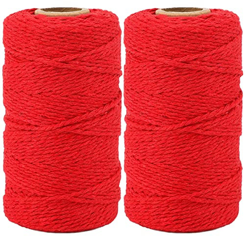 G2PLUS 2x100M Corda Rossa 2mm Filo Spago Cotone Macramè per Cucina, Cottura, Natale, Confezionamento Regalo