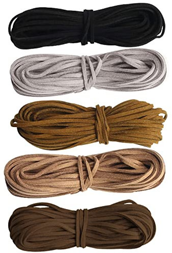 Creavvee 5 Colours 10.9 yards Suede Hand making jewellery string,craft Faux Leather string rope thread cord (10m x 2.6 mm x1.5mm)