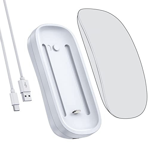 HONKID Charging Station for Magic Mouse 2 and Wireless Charging QI Cell Phone, Double-Sided Charging, Usable as Magic Mouse Charger, Stand, and Wireless Charger, USB-A to USB-C Cable Long 5ft, White
