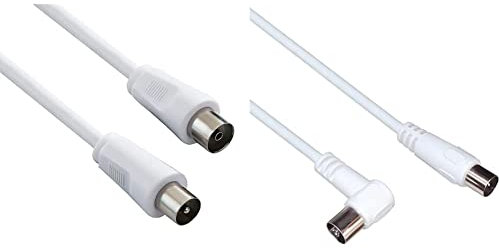 PremiumCord TV Koaxial Antennen Kabel 1m, 75 Ohm, IEC Stecker auf Buchse, Abgeschirmt - für DVB-C, DVB-T/T2, 4K UHD 2160p, FULL HD 1080p 3D, Farbe weiß & TV Koaxial Antennen Kabel 2m, 75 Ohm, weiß