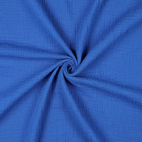 VmG-Store Musselin Double Gauze 61 Farben Meterware Stoff Tex 100 Uni (50 x 135cm) (056 I Kobalt)
