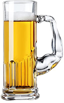 DECKALY Tazze da birra pesanti in vetro con manico, bicchieri da birra per congelatore, bicchieri da birra, forma divertente per bar, alcolici, bevande (medio)