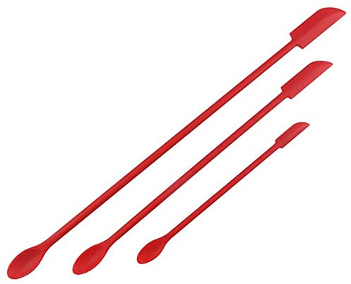 Klein Silikon Teigspachtel,Spatel Für Kosmetik,Mini Silikonspatel,Flaschen Spatel, 3PC Makeup Long Löffel Teigschaber Für Schönheit Und Küche Wiederverwendbar Verschiedene Größen(Rot)