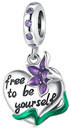 NINGAN Pendente di Iris Viola Cuore Ciondolo per bracciale in argento 925 Collana Bracciale da donna compatibile