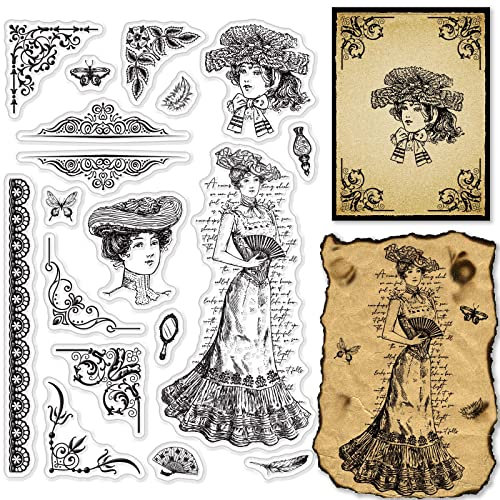 craspire Victoria Clear Stamps Victoria Corner Feathers Fans Butterfly Transparenter Silikonstempel Gummistempel Für Scrapbooking, Geburtstag, Fotoalbum, Thanksgiving-Kartenherstellung
