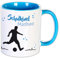 Namenstasse Schulkind | Name und Motiv, personalisiertes Geschenk Schulanfang Tasse Schulstart, Kinder, Schultüte Einschulung Zuckertüte Erste Klasse Kleinigkeit Mitbringsel (Fußball blau)