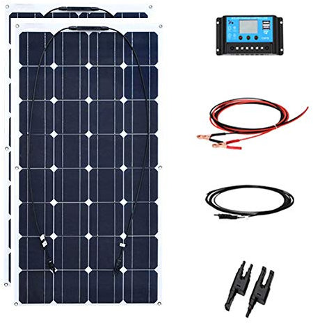BOBOBH 100W Panneau Système Domestique Chargeur Solaire Kit 200W Module Panneau Solaire Semi Flexible pour Chargeur de Batterie