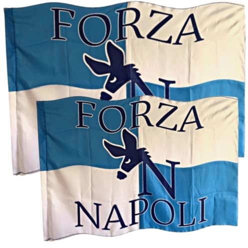 NARAMAKI® Bandiera Forza Napoli - 2 Bandiere con Scritta Forza Napoli da 90x150cm con Passante per Asta