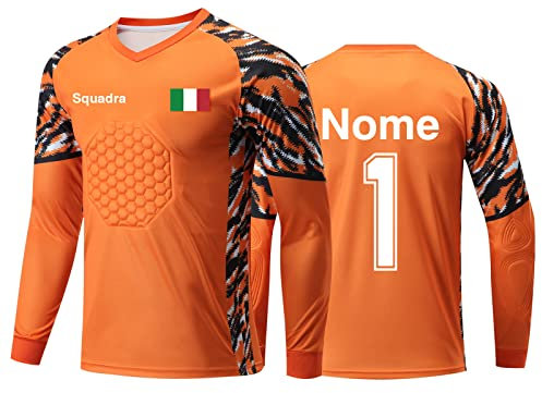 LAIFU Maglia da Portiere Personalizzata con Numero Nome Team Logo Maglietta Portiere Calcio per Donne Uomini e Bambini - Imbottitura sui Gomiti - Maglia Portiere Bambino