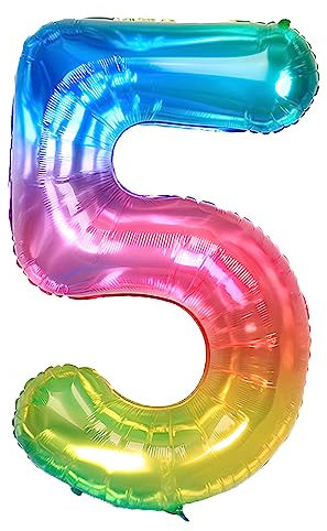 Ponmoo 40 Zoll Foil Luftballon Zahl 5 Neon Regenbogen (101cm), Helium oder Luft, Riesige Folienballons Nummer 0-100, Große Ballons für Hochzeitstag und Geburtstagsparty Ballon Dekoration