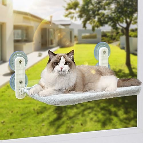 Felenny Cat Window Bed Hammock,Winter Warmer Cat Window Seat with Soft Plush Washable Cover 11.8 * 20.5 Inches Foldable Mounted Shelf Bed,Holding Up to 12.5kg / 27.6 lbs