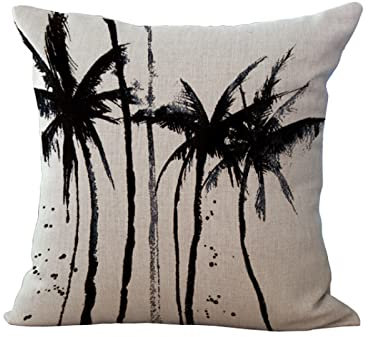 Kissenbezug 40x40 Schwarze Palme Sofakissen Baumwoll und Leinen Dekokissen Quadrat Kissenbezüge mit Reißverschluss Outdoor Kissen- für Wohnzimmer Auto Schlafzimmer
