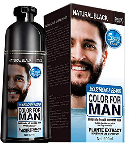 Sadkyer Champú de Tinte de Barba Permanente para Hombres EliminacióN de Tinte de Barba Pelo de Barba Gris Blanco Champú de Barba para Hombres 200 ML