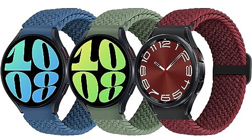 Yunshare Braided Straps Compatible with Samsung Galaxy Watch 7/6/5/4/FE 40mm 44mm/Watch 6 Classic 43mm 47mm/Watch 5 Pro 45mm/Watch 4 Classic 42mm 46mm, 3 Pack Elastic Replacement Bands Women Men