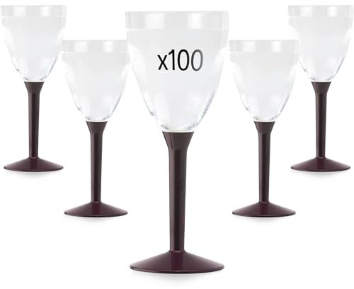 Table'Colors Lot de 100 Verres A Pied Plastique Lavable et Reutilisable - Emboitage Parfait, Grande Stabilité, Idéal Mariage, Anniversaire, Réceptions - Contenance 16cl (Chocolat)