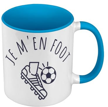 Mug de Couleur Qualité Premium Bleu - Je m'en Foot Sport Football Ballon Team - Tasse avec anse et intérieur de couleur