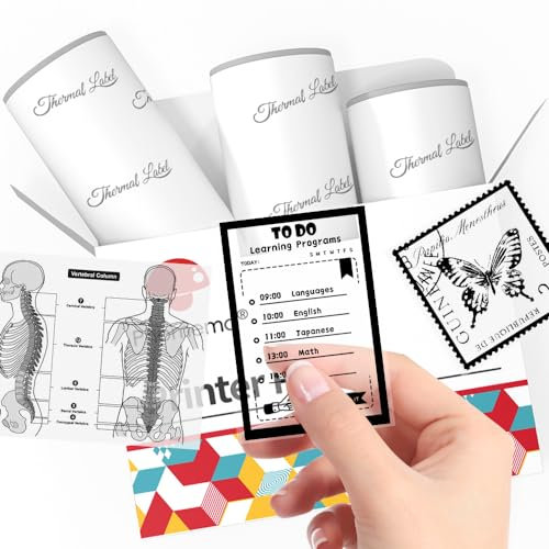 Phomemo T02/M02X/M02L/Q02 Transparente Aufkleberpapier – 3 Rollen Selbstklebendes Thermopapier, 53 mm x 3,5 m, 10 Jahre Konservierung, Schwarz auf Weiß für Phomemo T02/M02X/M02L/Q02 Taschendrucker