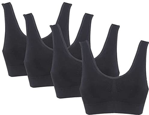 PBE 4 Pack Super Comfort Bra, Thick Double Material Women's Sleep Bras, Sports Bra, Premium Quality, Seamless, No Wires! - 4 Pack Jet Black - X Large
