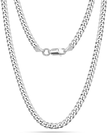 LeCalla Solid 925 Sterling Silver Curb Chain Necklace for Men Women | Italian 6mm Diamond-Cut Cuban Link Chain Necklace 20 Inches
